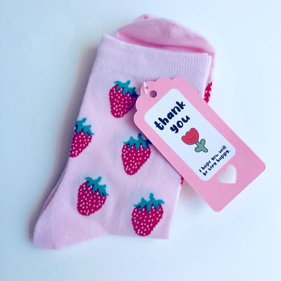 🍒 5/$25 🍒 Pink Strawberry Socks - Picture 2 of 2